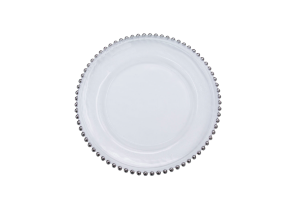 Clear Silver Beaded Charger Plate